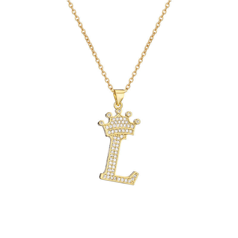 Wholesale Gold Plated Zirconia Letter Copper Necklace